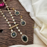 Vriksham Oval And Square AD Stone Pendant Short Neckpiece-Green-G16282